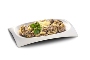 dish with potatoes and mushrooms