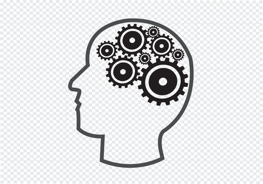 Human head and gears brain idea concept