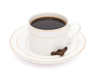 cup of coffee and coffee bean with clipping path
