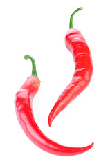 Two ripe red hot chili peppers