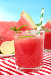 Watermelon cocktail on table, close-up