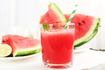 Watermelon cocktail on table, close-up