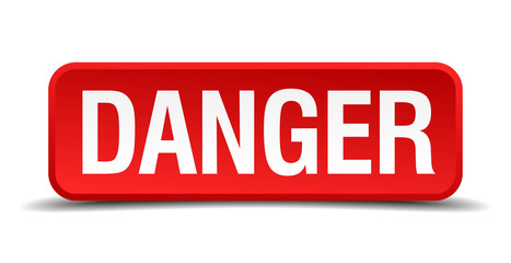 Danger red 3d square button isolated on white background