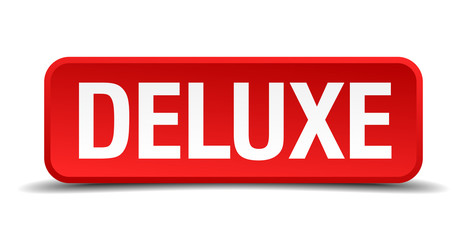 Deluxe red 3d square button isolated on white background