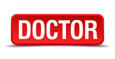 Doctor red 3d square button isolated on white background