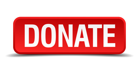 Donate red 3d square button isolated on white background
