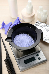 Hairdresser accessories for coloring hair, close-up