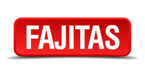 Fajitas red 3d square button isolated on white background