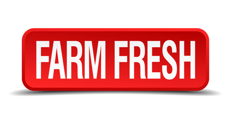 Farm fresh red 3d square button isolated on white background