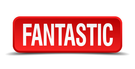 Fantastic red 3d square button isolated on white background