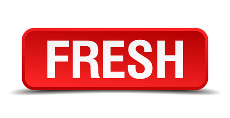 Fresh red 3d square button isolated on white background