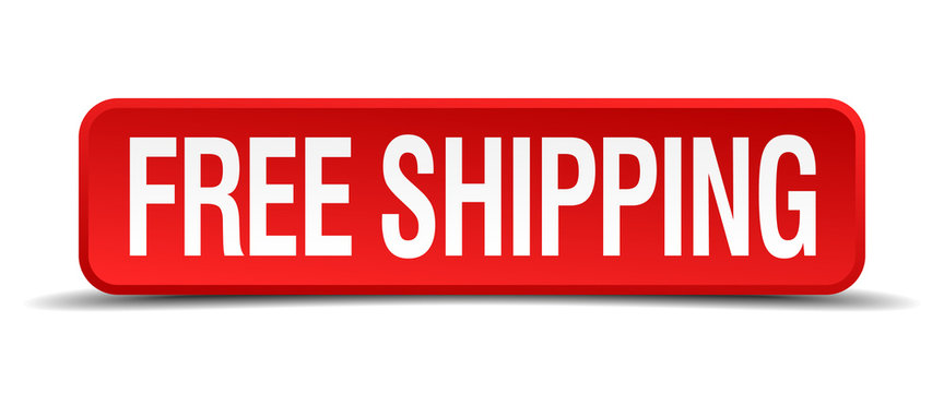 free shipping red 3d square button isolated on white background