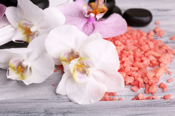 Colorful tropical orchid flowers and spa stones