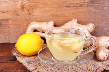 Ginger drink and ginger root and lemon
