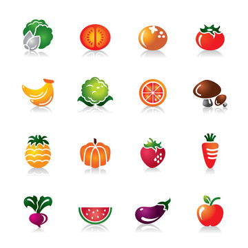 Fruit and Vegetables Colorful Icons