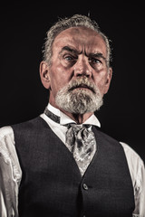 Vintage characteristic senior man with gray hair and beard. Stud