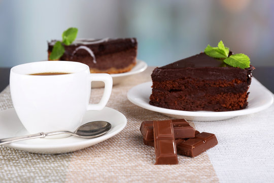 Pieces of chocolate cake