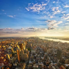 Poster Aerial view of Manhattan at sunset, New York City © Oleksandr Dibrova