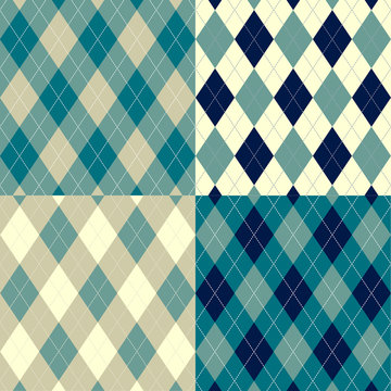 Seamless Argyle Pattern. Diamond Shapes Background. Vector Set.