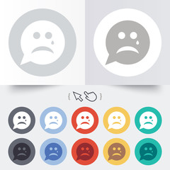 Fototapeta premium Sad face with tear sign icon. Crying symbol.