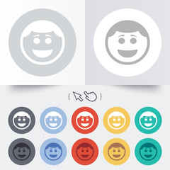 Smile face icon. Smiley with hairstyle symbol.