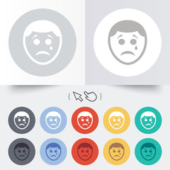 Sad face with tear sign icon. Crying symbol.