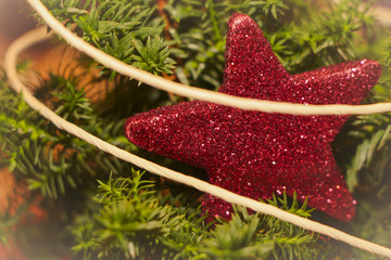 Macro closeup of red sparkling christmas star