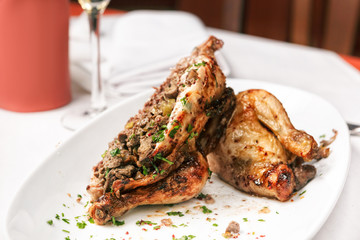 Fried chicken stuffed with giblets.