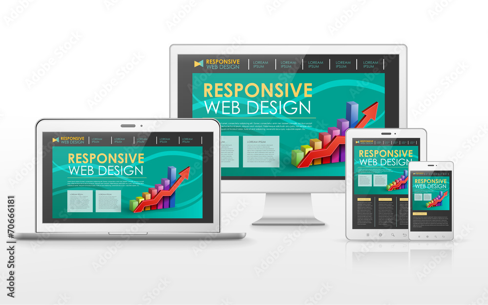 Wall mural responsive web design concept in different devices