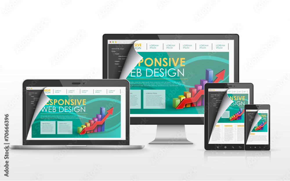 Wall mural responsive web design concept in different devices