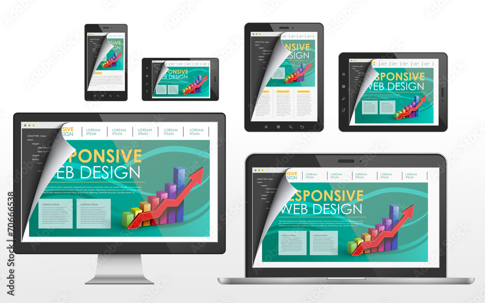 Wall mural responsive web design concept in different devices