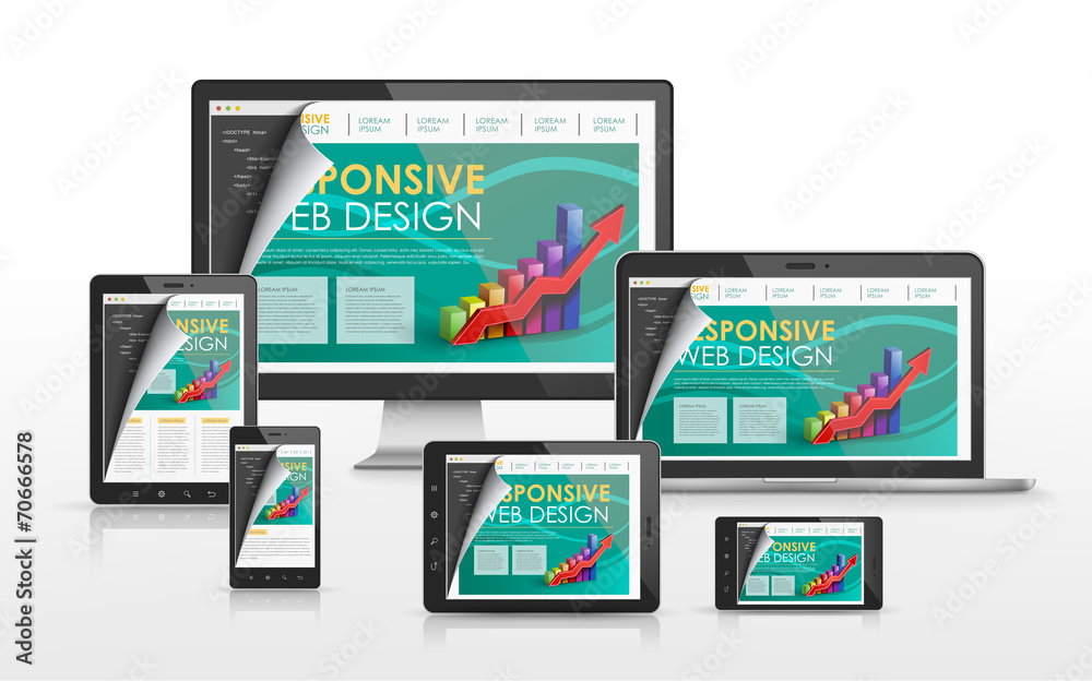 Wall mural responsive web design concept in different devices