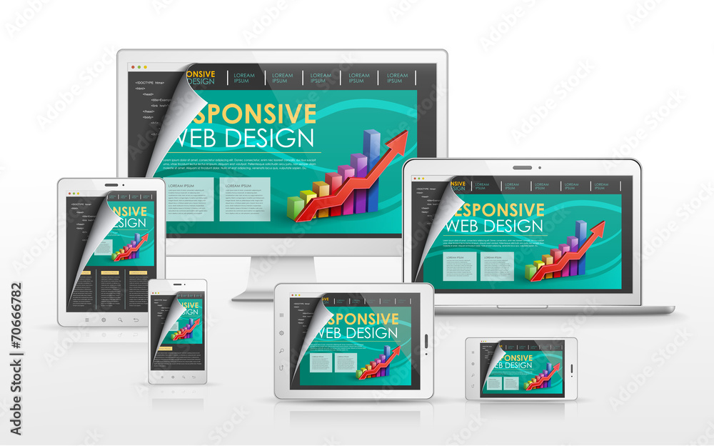 Wall mural responsive web design concept in different devices