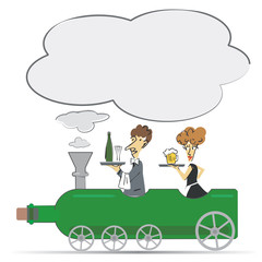 Waiter and waitress on the Wine bottle locomotive
