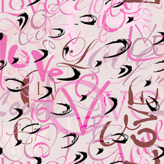 seamless pattern background, grungy love concept with word/lette