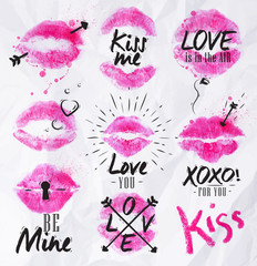 Kiss lipstick signs pink