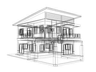 abstract sketch design of house   ,3dwire fra