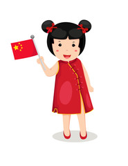 Chinese girl holding flag