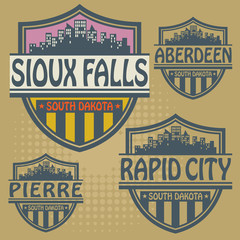 Stamp set with names of South Dakota cities, vector illustration