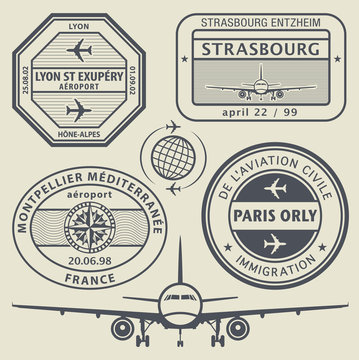 Travel stamps set, vector illustration