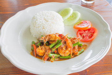 prawns and cow-pea fried with chilies