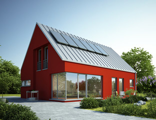 Haus mit Zinkdach rot