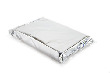 Silver blank snack package on white background