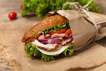 Italian Sub Sandwich with Salami, Tomato, and Lettuce
