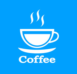 White coffee icon on blue background