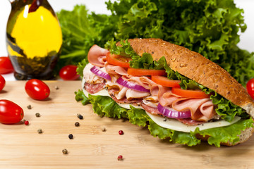 Italian Sub Sandwich with Salami, Tomato, and Lettuce
