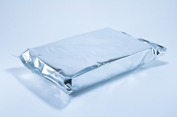 Silver blank snack package, blue tone