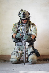 american soldier resting from military operation