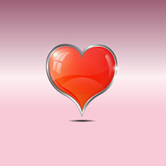 Red Heart, Pink  White Background, Vector Illustration