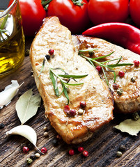 Grilled Pork Steak with Rosemary and Vegetables